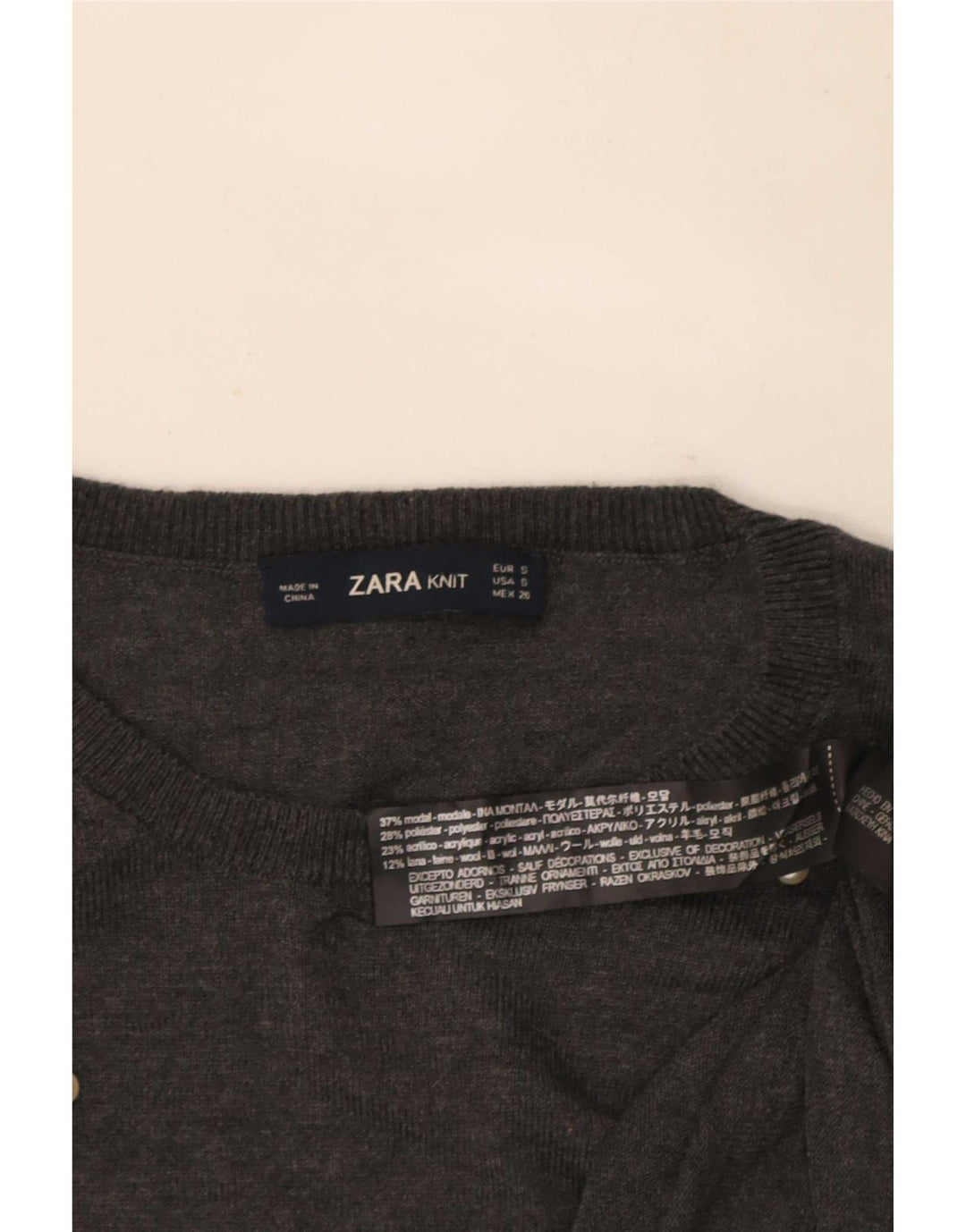 Zara Dame Jumper Sweater UK 10 Small Grey Modal