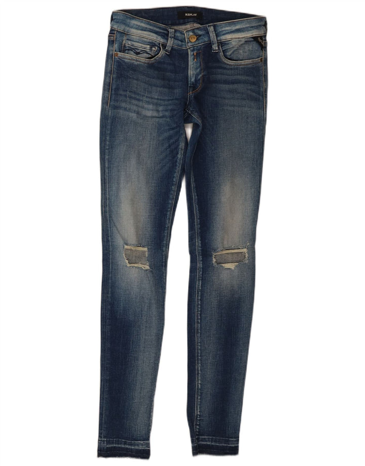 Replay Dame Distressed Skinny Jeans W30 L31 Blå