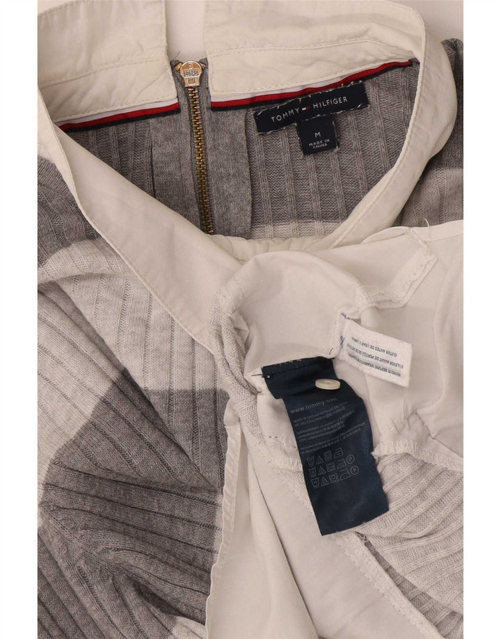 Tommy Hilfiger Dame bluse Top UK 14 Mellem grå stribet bomuld