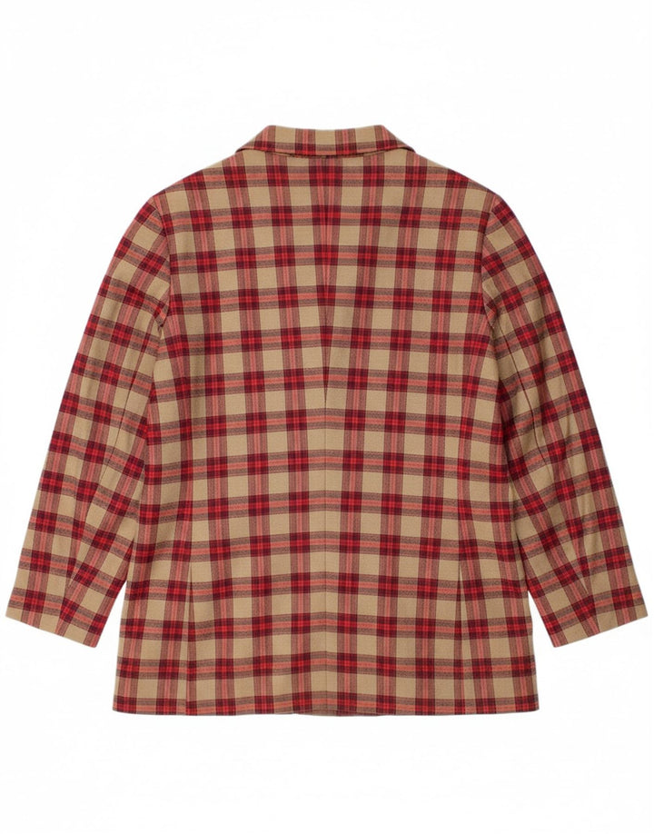 VINTAGE Womens 3 Button Blazer Jacket IT 48 XL Red Check Wool