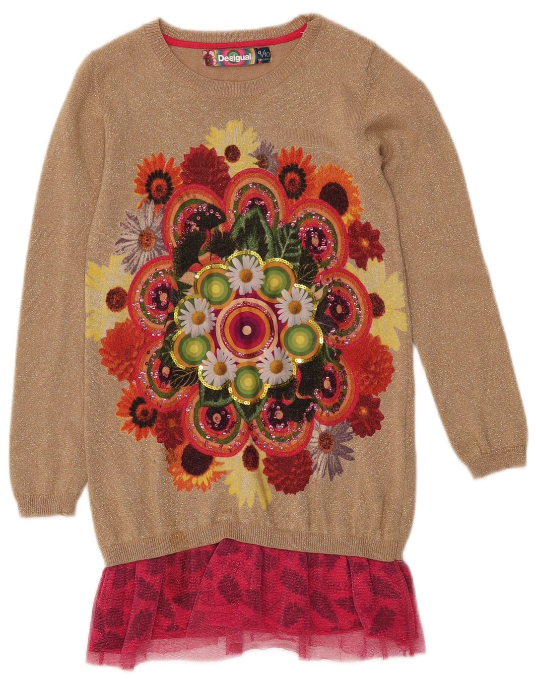 DESIGUAL Piger Grafisk Jumper Kjole 9-10 År Beige Blomster Bomuld