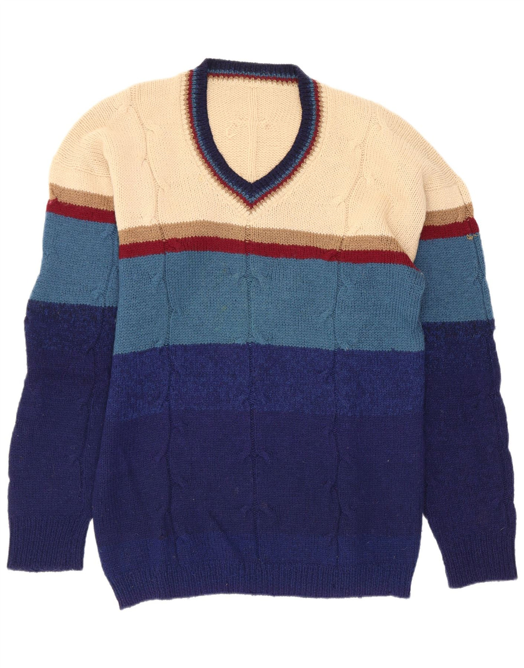 Vintage herre V-hals sweater lille flerfarvet stribet