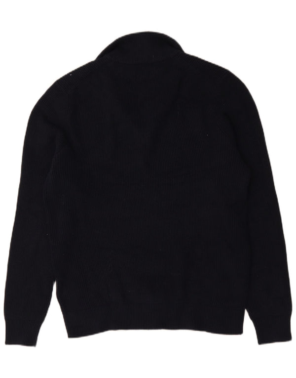 Marks & Spencer Mens Zip Neck Jumper Sweater Medium Navy Blue Cotton