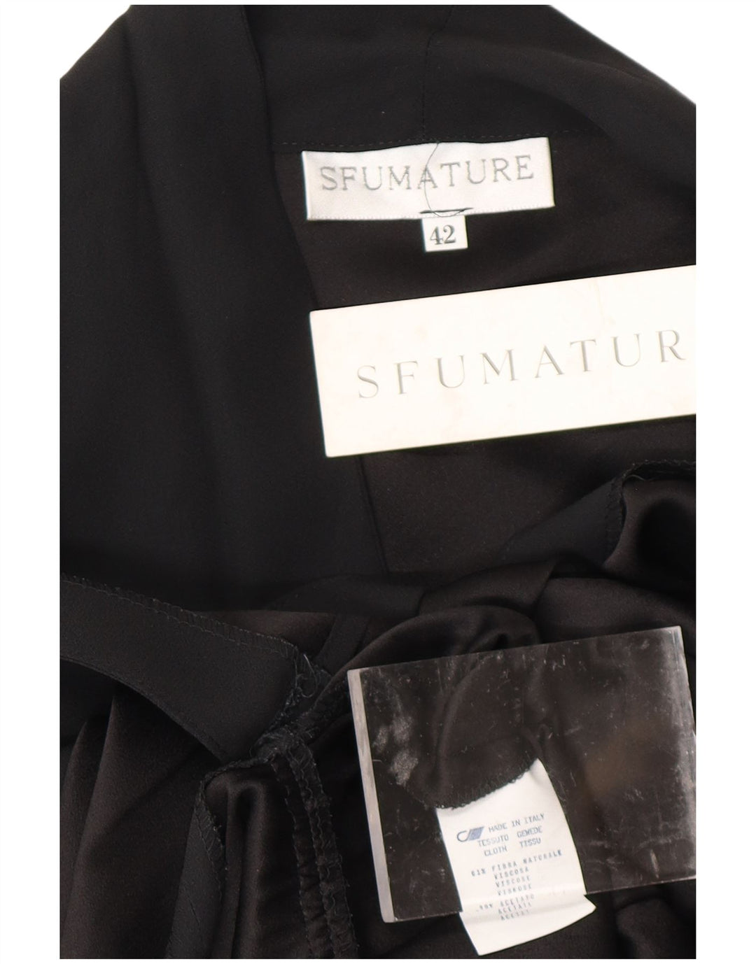 VINTAGE Langærmet slå-om-kjole til kvinder IT 42 Medium Black Viscose