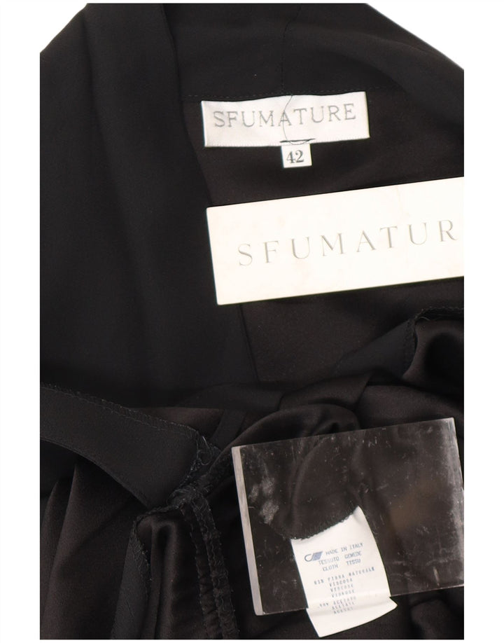 VINTAGE Langærmet slå-om-kjole til kvinder IT 42 Medium Black Viscose