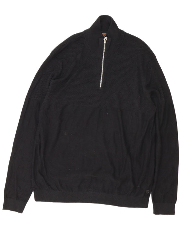 Jack & Jones Herre Zip Neck Jumper Sweater 2XL Sort Bomuld