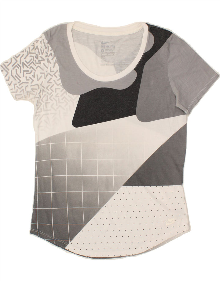 NIKE Womens Abstract Pattern T-Shirt Top UK 12 Medium Grey Polyester Vintage Nike and Second-Hand Nike from Messina Hembry 