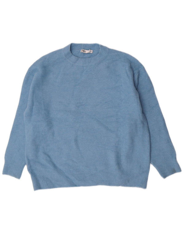 Zara Dame Oversized Crew Neck Jumper Sweater UK 10 Small Blue Acryl
