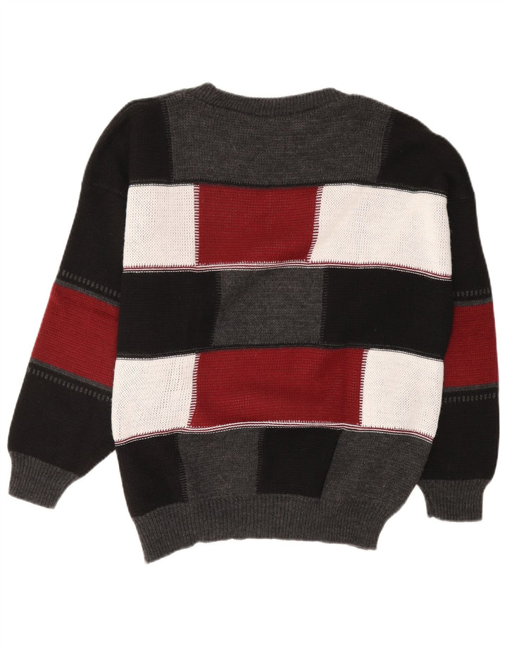 VINTAGE Herre Boat Neck Jumper Sweater Stor Sort Colourblock Akryl