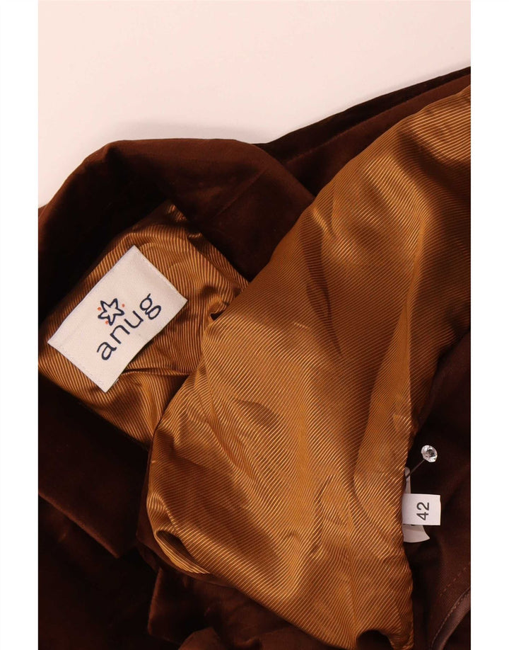 Vintage Dame Velour Blazer Jacket IT 42 Medium Brun Polyester