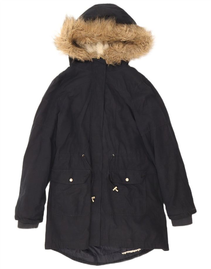 Oasis Dame Oversized Sherpa Parka Jakke med hætte UK 10 Small Navy Blue