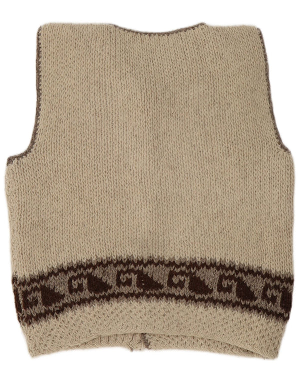 Vintage herre ærmeløs cardigan sweater Large Beige Fair Isle