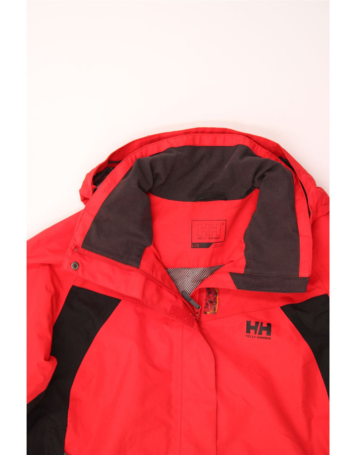 HELLY HANSEN Womens Hooded Rain Jacket UK 16 Large Red Colourblock Vintage Helly Hansen and Second-Hand Helly Hansen from Messina Hembry 
