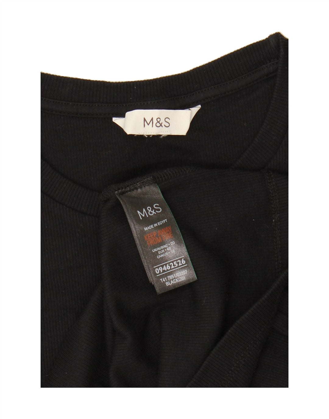 MARKS & SPENCER Womens T-Shirt Top UK 20 2XL Black Cotton Vintage Marks & Spencer and Second-Hand Marks & Spencer from Messina Hembry 