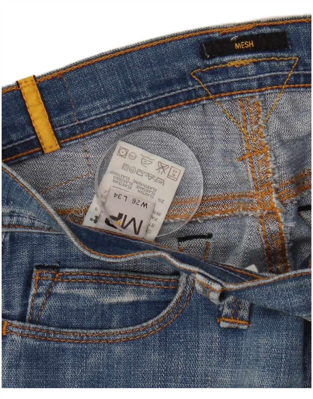 MELTIN' POT Dame Mesh Straight Jeans W26 L34 Blå Bomuld