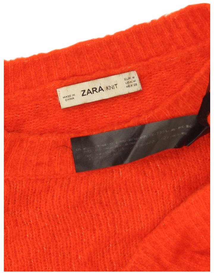 Zara Womens Crop Oversized Boat Neck Jumper Sweater UK 14 Medium Orange