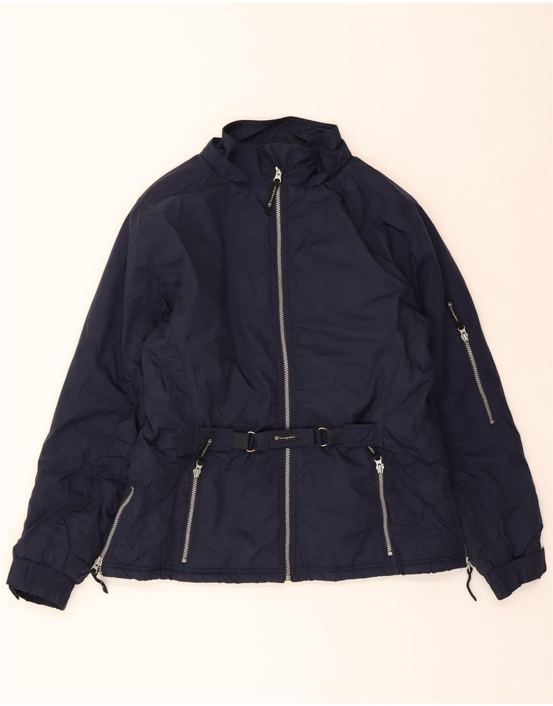 CHAMPION Womens Windbreaker Jacket UK 16 Large Navy Blue Nylon Vintage Champion and Second-Hand Champion from Messina Hembry 