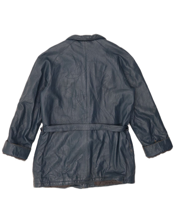 VINTAGE Dame Læderjakke IT 44 Medium Blue Læder