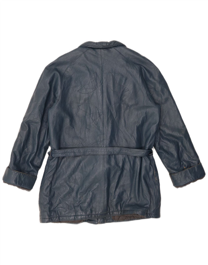 VINTAGE Dame Læderjakke IT 44 Medium Blue Læder