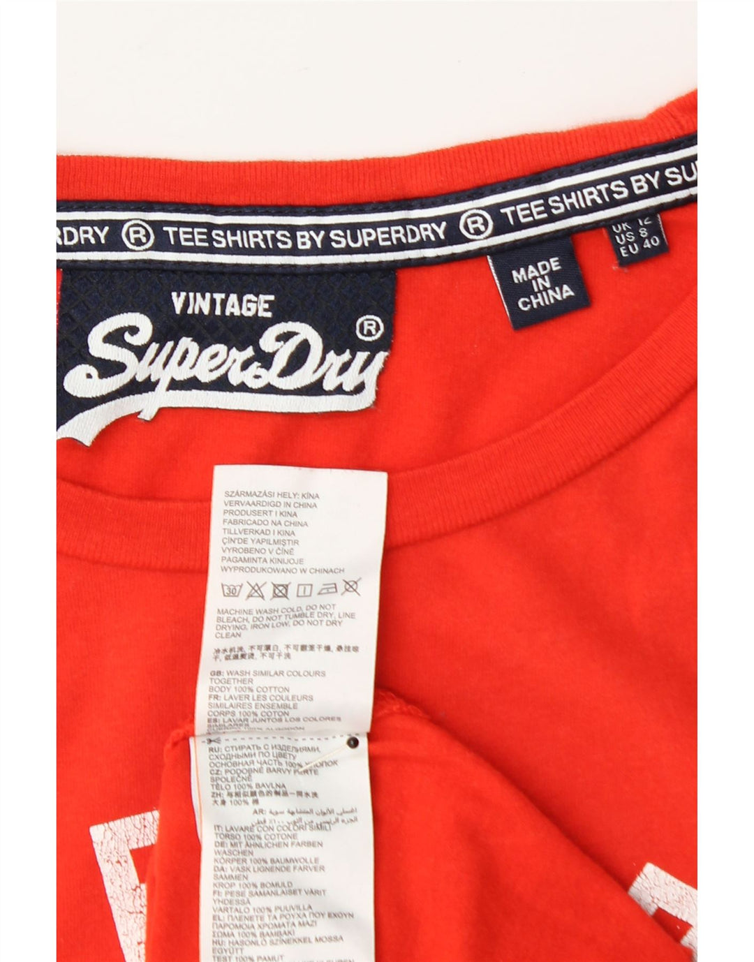 SUPERDRY Womens Graphic T-Shirt Top UK 12 Medium Red Cotton Vintage Superdry and Second-Hand Superdry from Messina Hembry 