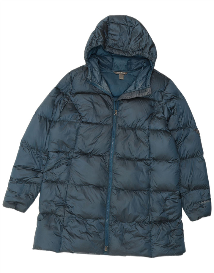 Eddie Bauer Dame Hætte Polstret Jakke UK 20 2XL Blå Nylon