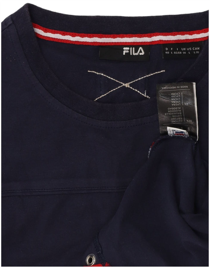 FILA T-shirt top til kvinder UK 14 Stor marineblå bomuld