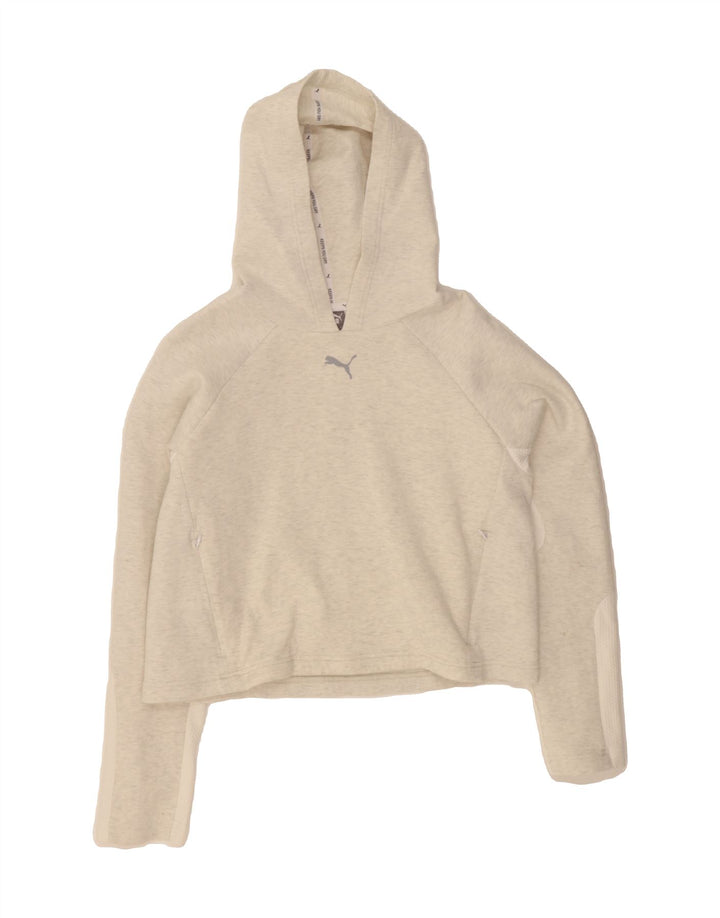 PUMA Womens Crop Hoodie Jumper UK 14 Medium Grey Cotton Vintage Puma and Second-Hand Puma from Messina Hembry 