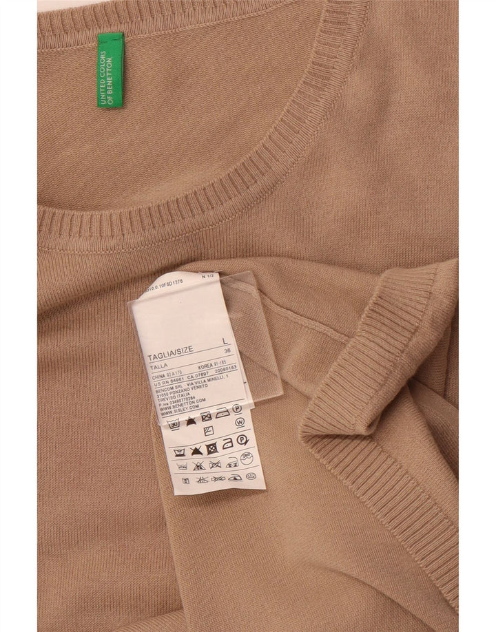 BENETTON Dame Slim Fit Jumper Sweater UK 14 Stor Beige Bomuld