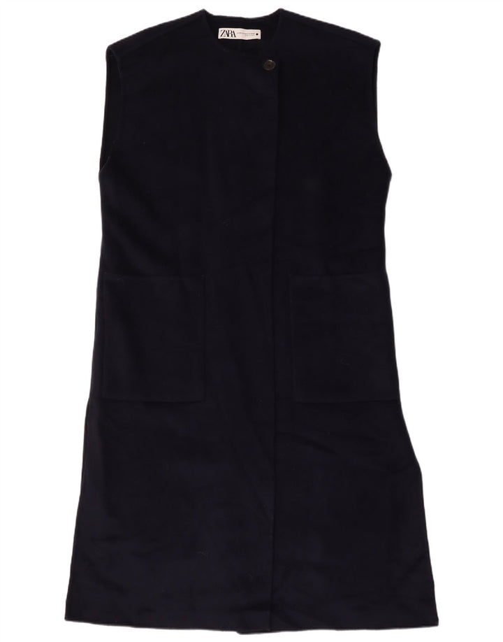 Zara Womens Longline Oversized Gilet UK 6 XS Navy Blue Wool