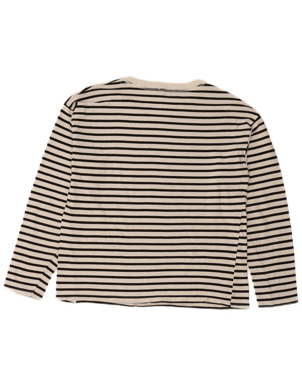 Zara Dame Top Langærmet UK 14 Medium Hvid Stribet Nautical