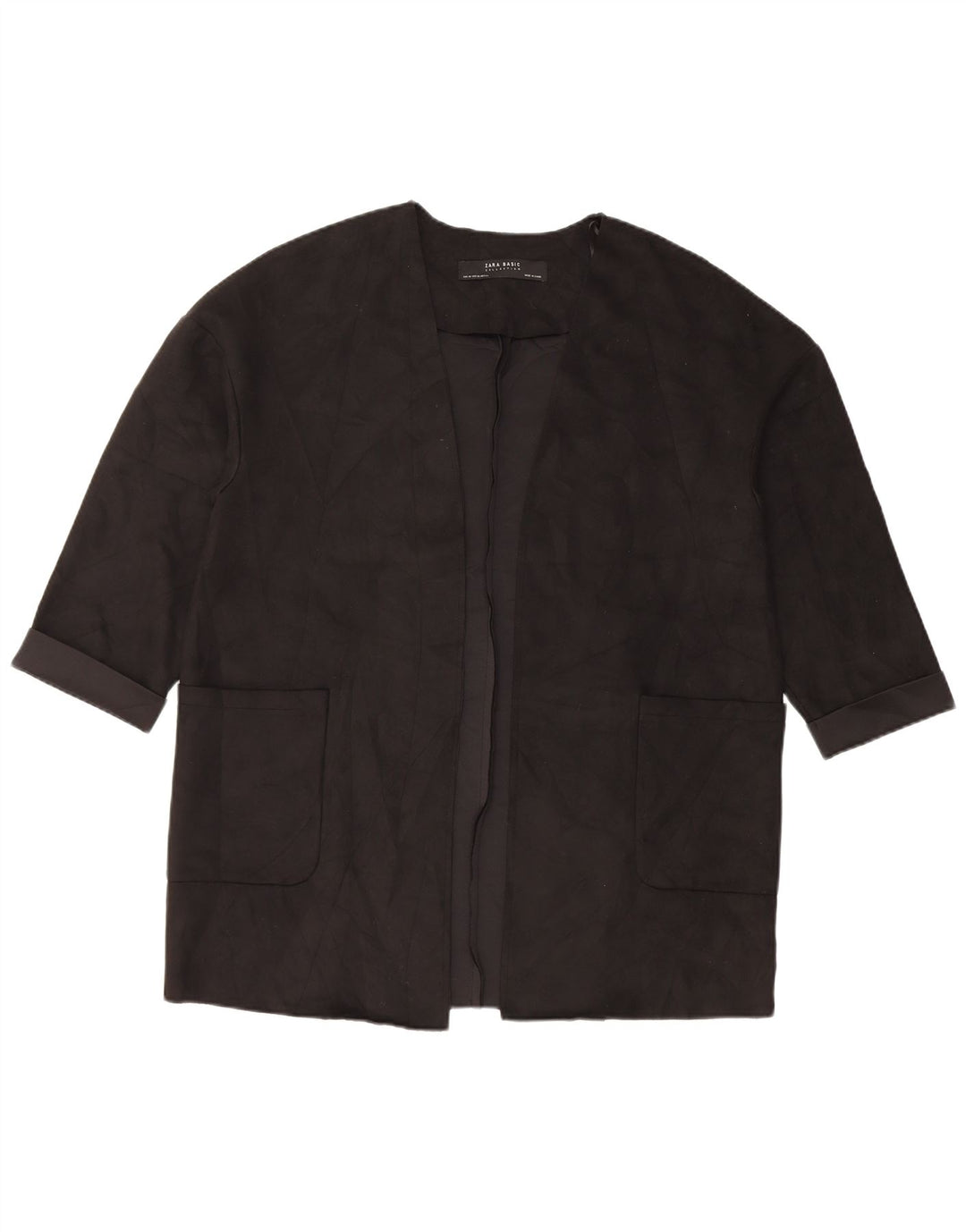 Zara Womens Oversized 3/4-ærmet åben blazerjakke UK 6 XS Sort Polyester