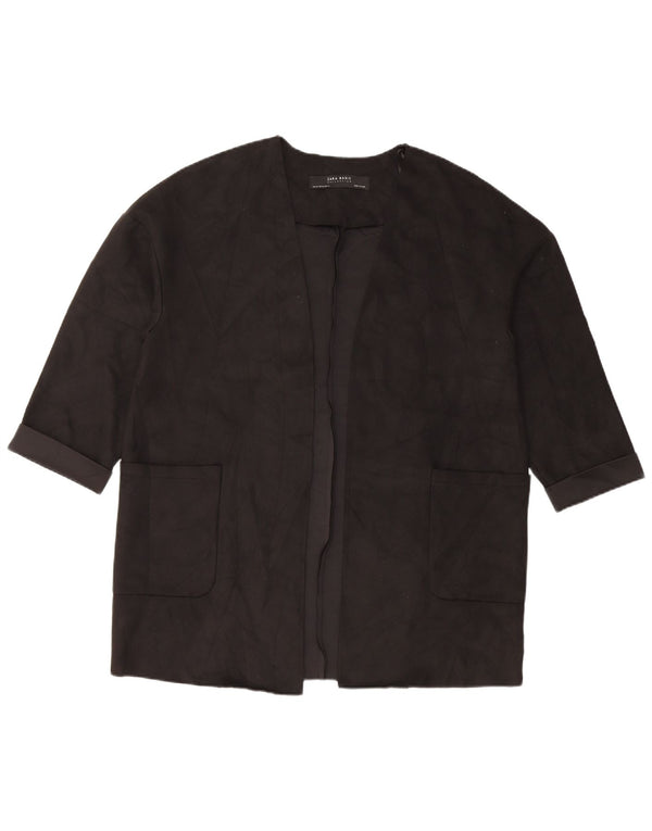 Zara Womens Oversized 3/4-ærmet åben blazerjakke UK 6 XS Sort Polyester