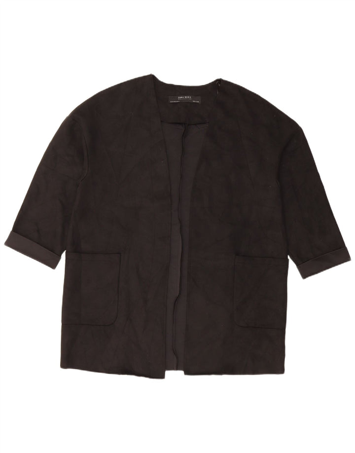 Zara Womens Oversized 3/4-ærmet åben blazerjakke UK 6 XS Sort Polyester