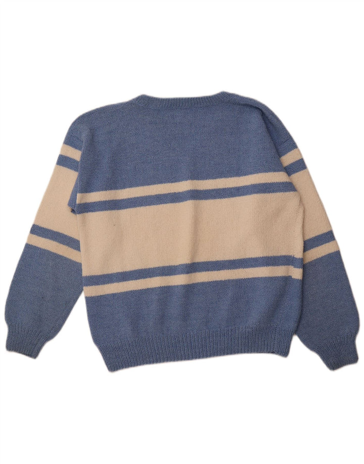 VINTAGE Herre V-hals sweater Stor blå farveblok