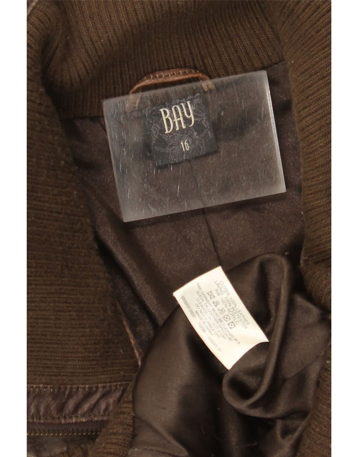 BAY Womens Crop læderjakke UK 16 Stor brunt læder