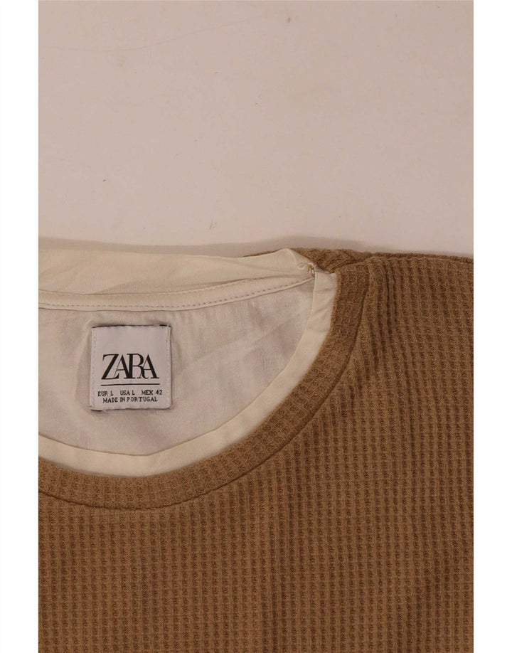 Zara Herre Top Langærmet Stor Beige Colourblock