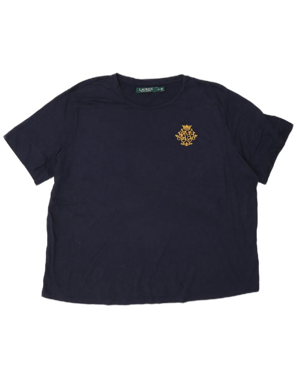 Ralph Lauren Dame T-Shirt Top UK 20 2XL Marineblå Bomuld