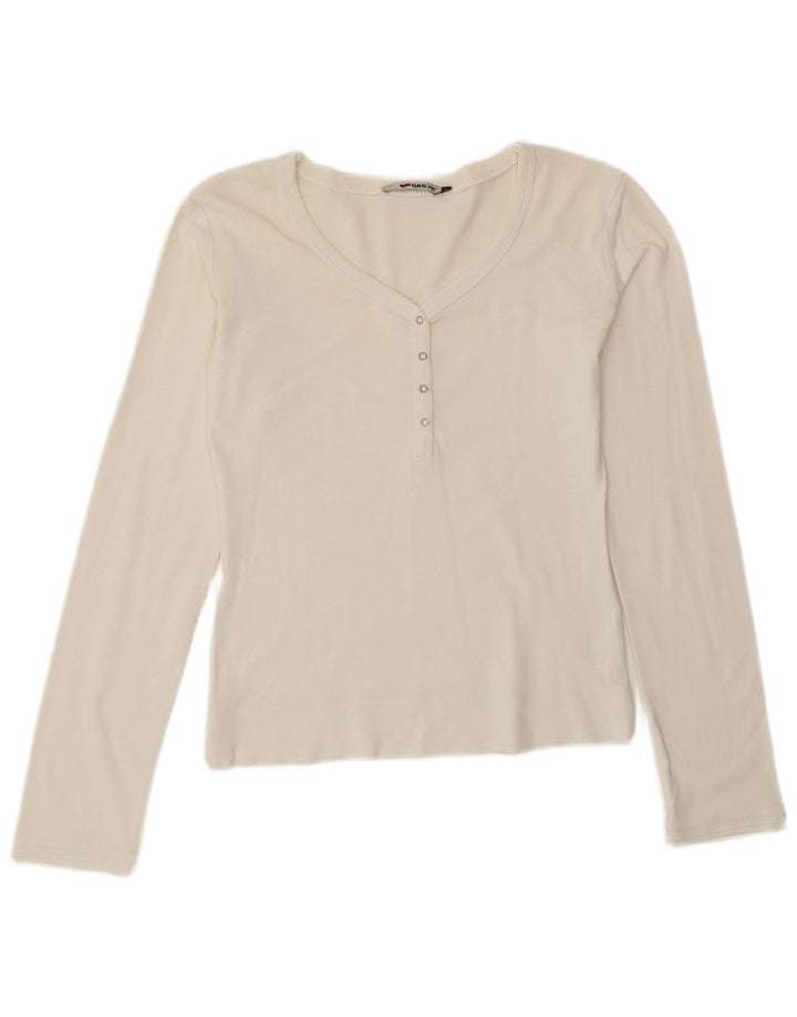 Gas Dame Top Langærmet UK 12 Medium Off White Bomuld