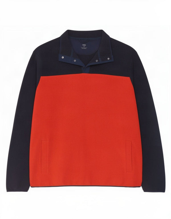 Marks & Spencer Herre Button Neck Fleece Jumper 3XL Navy Blue Colourblock