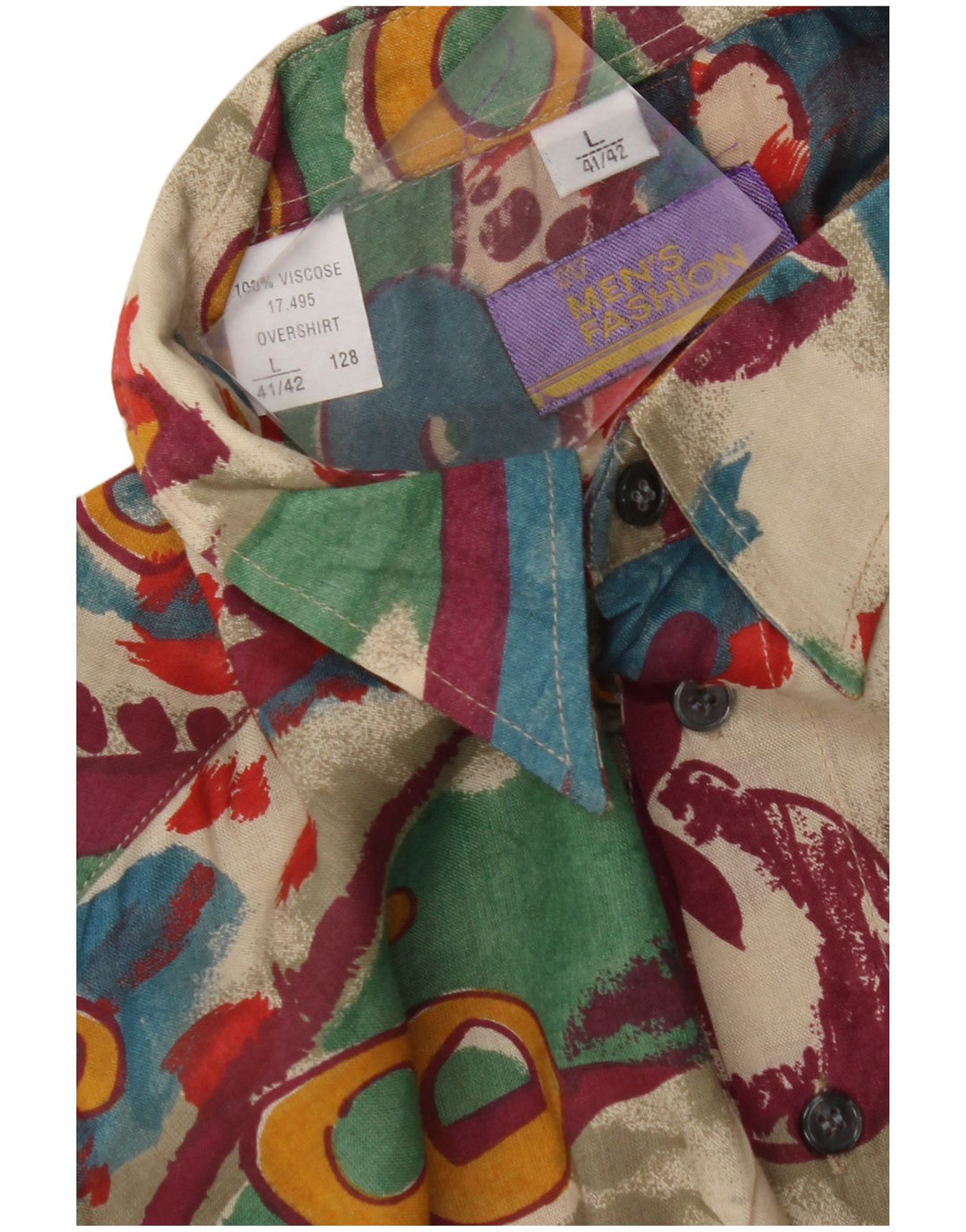 VINTAGE skjorte med abstrakt mønster til mænd, størrelse 41/42 Stor flerfarvet viskose