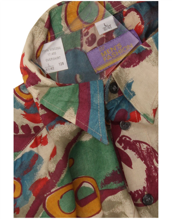 VINTAGE skjorte med abstrakt mønster til mænd, størrelse 41/42 Stor flerfarvet viskose