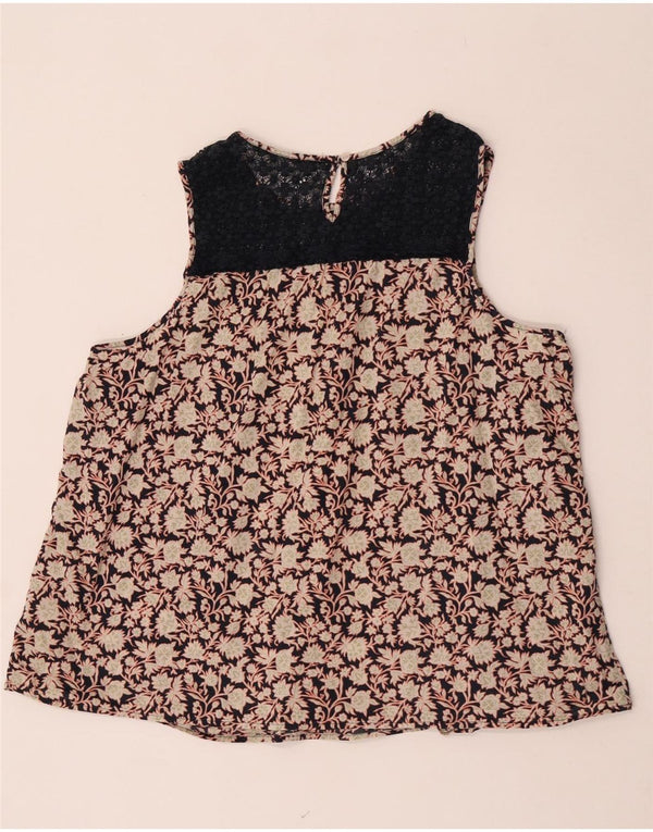 Marks & Spencer Dame ærmeløs bluse Top UK 22 2XL Beige Blomster Bomuld