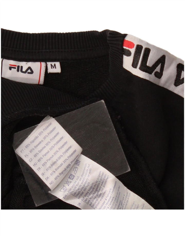 Fila Dame Grafisk Sweatshirt Jumper UK 14 Medium Sort Colourblock Bomuld