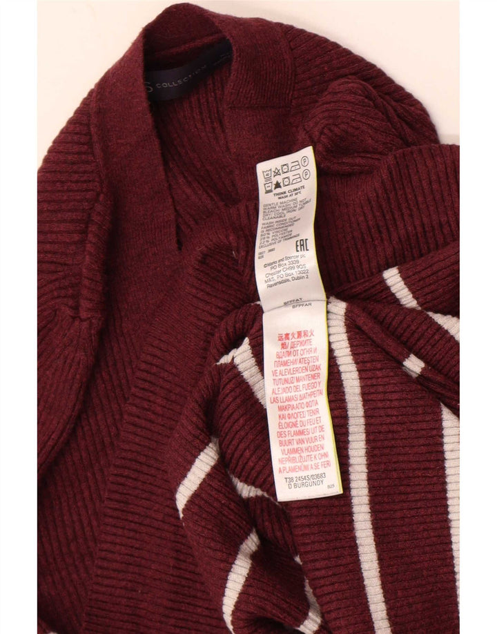 Marks & Spencer Dame V-hals sweater UK 12 Medium Bourgogne stribet