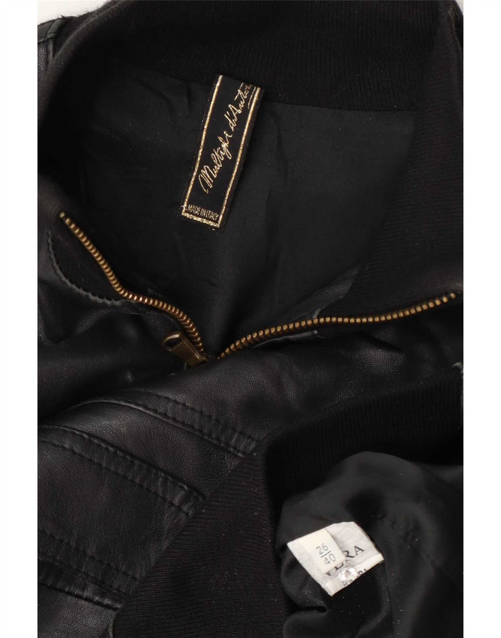 Vintage Dame Crop Læderjakke IT 40 Lille Sort
