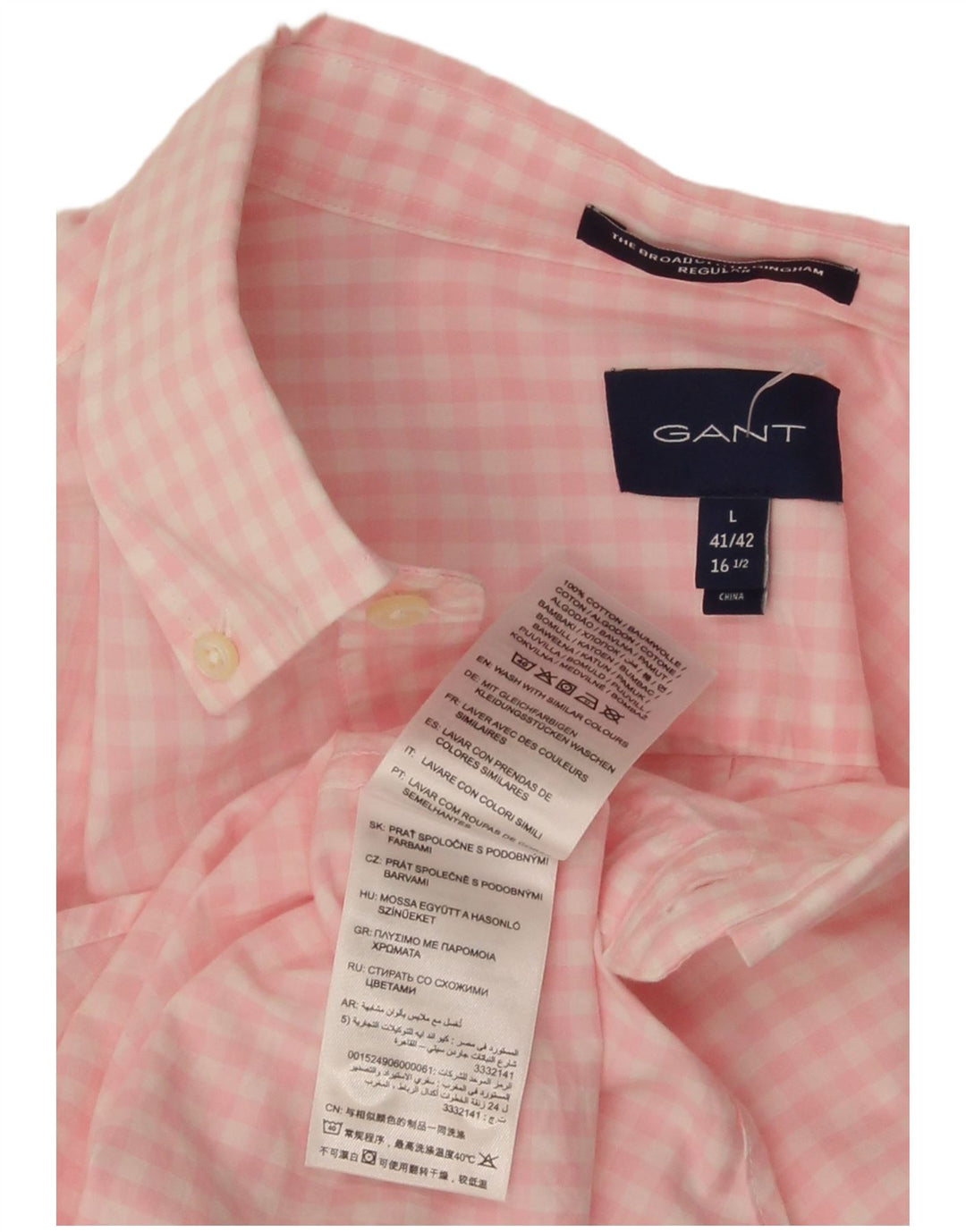 Gant Herre Regular Fit skjorte størrelse 16 1/2 41/42 Large Pink Gingham Cotton