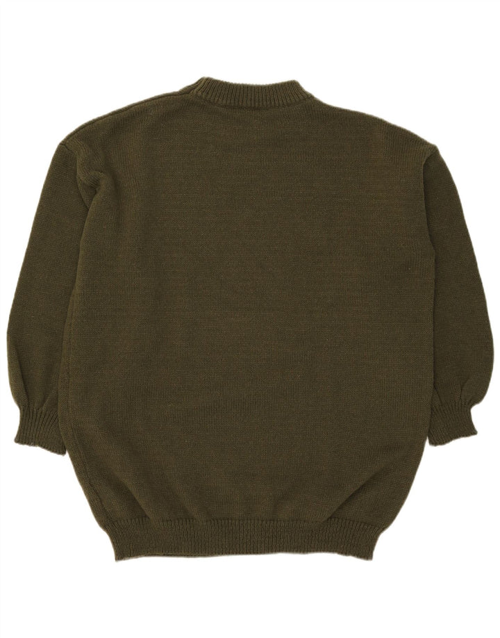 Vintage herre rund hals sweater stor kaki polyester