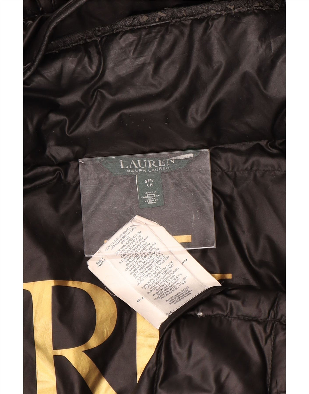 Ralph Lauren Polstret hættejakke til kvinder UK 10 Lille sort polyester