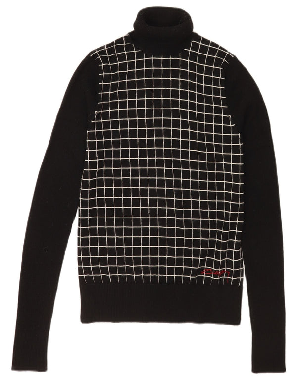 Vintage Dame Roll Neck Jumper Sweater UK 12 Medium Black Check Wool