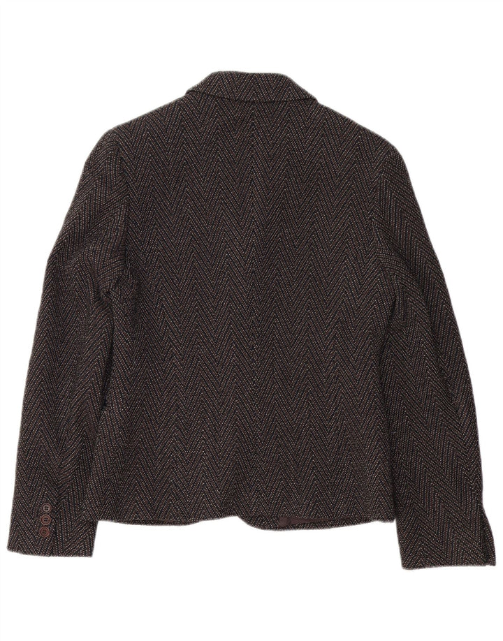 Max Mara Dame 3 Button Blazer Jacket UK 8 Small Brown Chevron Wool